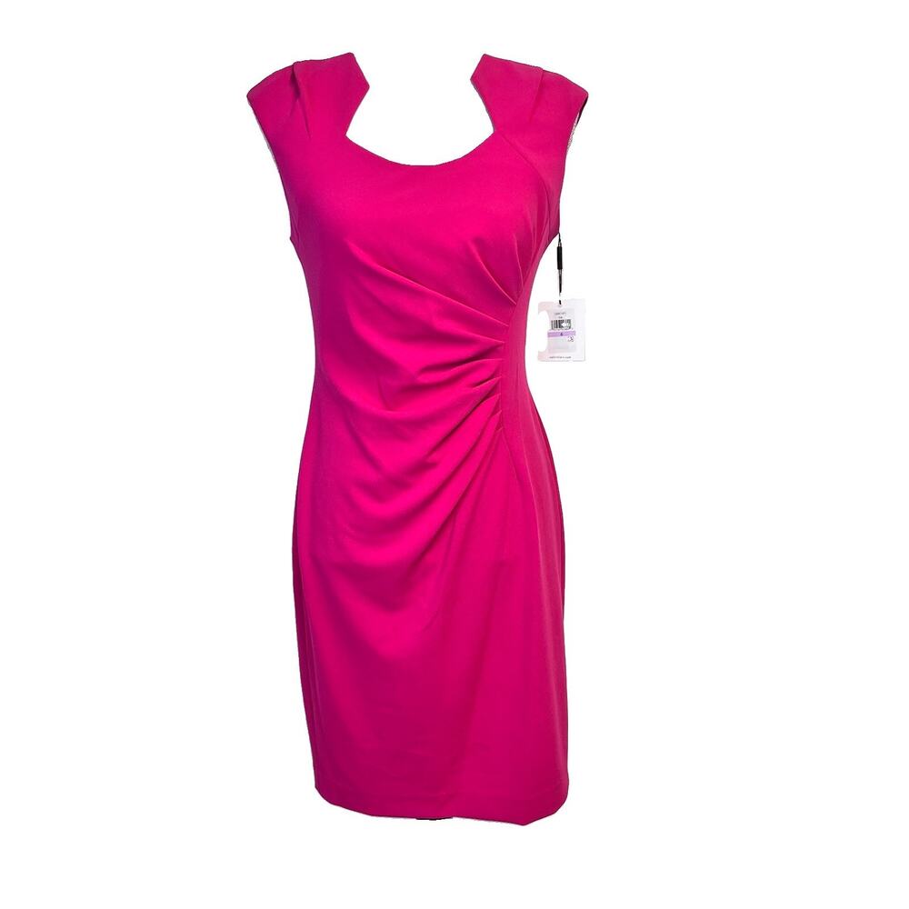 Calvin Klein Dress size 6 Hot Pink Crepe Straight Knee Cocktail Wedding Evening